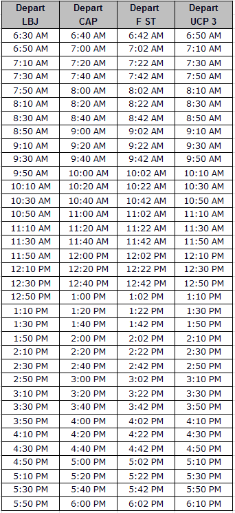 image of UDP shuttle schedule